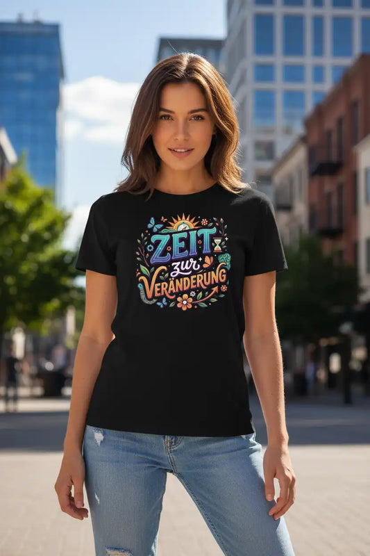  Damen T-Shirt „Zeit zur Veränderung" in Schwarz – 100% Bio-Baumwolle GOTS | TextilRebell