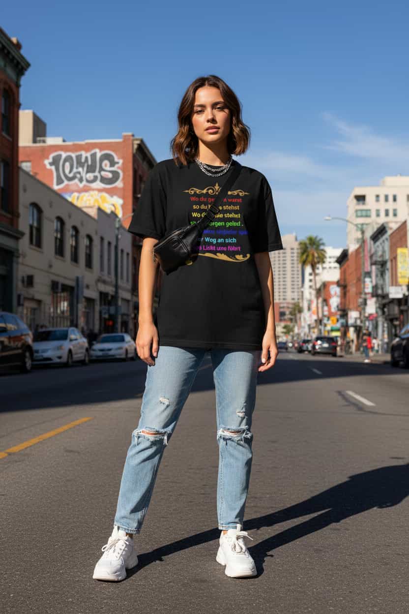 Schwarz: Damen Bio T-Shirt Der Weg zum ICH BIN Schwarz von TextilRebell – GOTS-zertifiziert, stückgefärbt,
