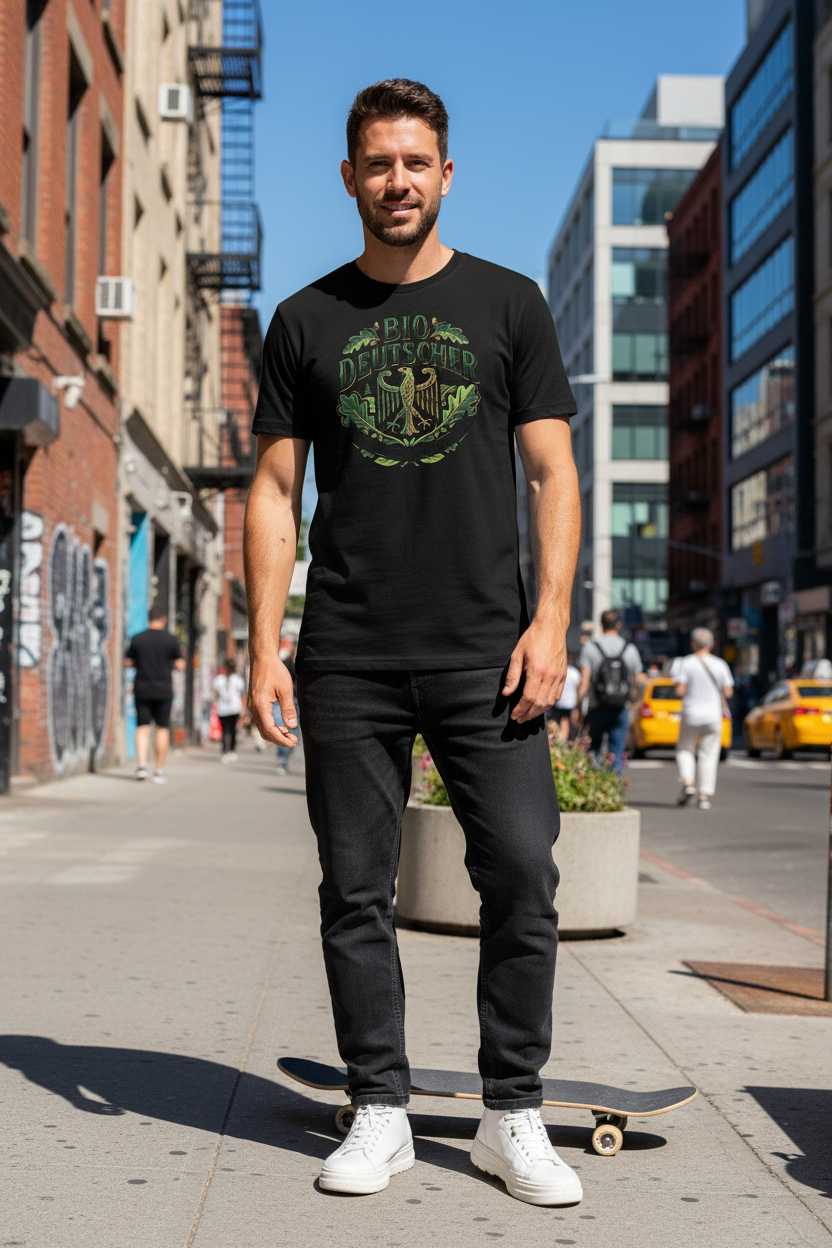  Schwarzes Herren Bio T-Shirt mit Bio Deutscher Adler Print – GOTS-zertifiziert | TextilRebell