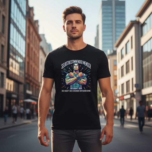 Herren Bio-Baumwolle T-Shirt Kraft in Schwarz – Frontansicht, GOTS-zertifizierte Bio-Baumwolle, 180 g/m², TextilRebell