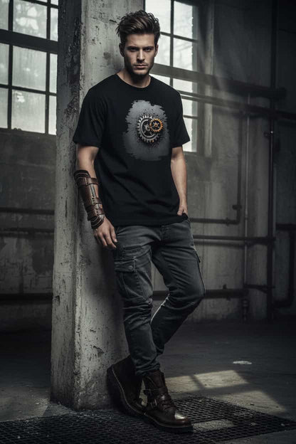 Schwarz: Herren Bio T-Shirt Zahnräder Schwarz von TextilRebell – GOTS-zertifiziert, 180 g/m², nachhaltiger Streetwear-Style
