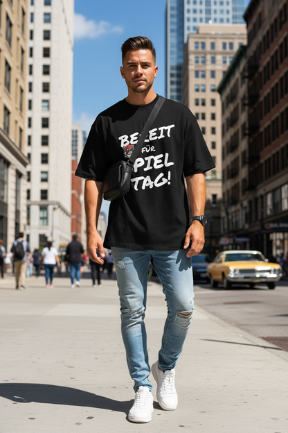 Schwarz: Herren Bio T-Shirt Bereit Schwarz von TextilRebell – GOTS-zertifiziert, Oversized High-Neck, 100% Bio-Baumwolle, nachhaltiger Streetwear-Style