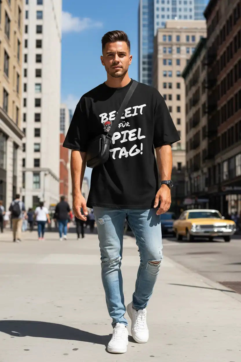Herren Bio T-Shirt Bereit Schwarz von TextilRebell – GOTS-zertifiziert, Oversized High-Neck, 100% Bio-Baumwolle, nachhaltiger Streetwear-Style