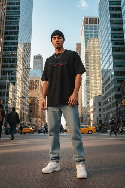 Herren Oversized Boxy T-Shirt Schwarz von TextilRebell – 100% Bio-Baumwolle, GOTS-zertifiziert, nachhaltiger Streetwear-Styl