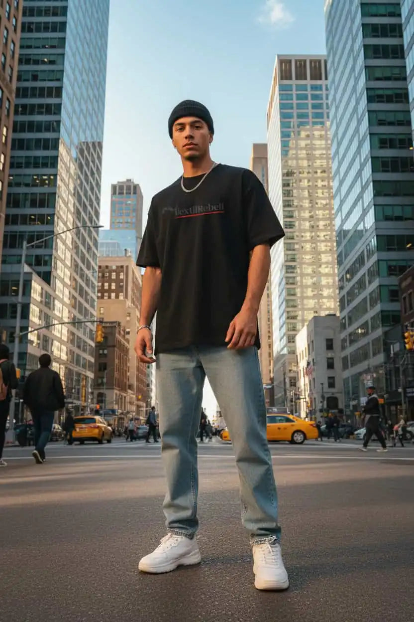 Herren Oversized Boxy T-Shirt Schwarz von TextilRebell – 100% Bio-Baumwolle, GOTS-zertifiziert, nachhaltiger Streetwear-Styl