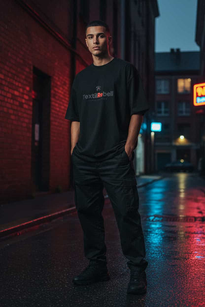 Herren Bio T-Shirt Oversized Schwarz von TextilRebell – GOTS-zertifiziert, 100% Bio-Baumwolle, nachhaltiger Streetwear-Style