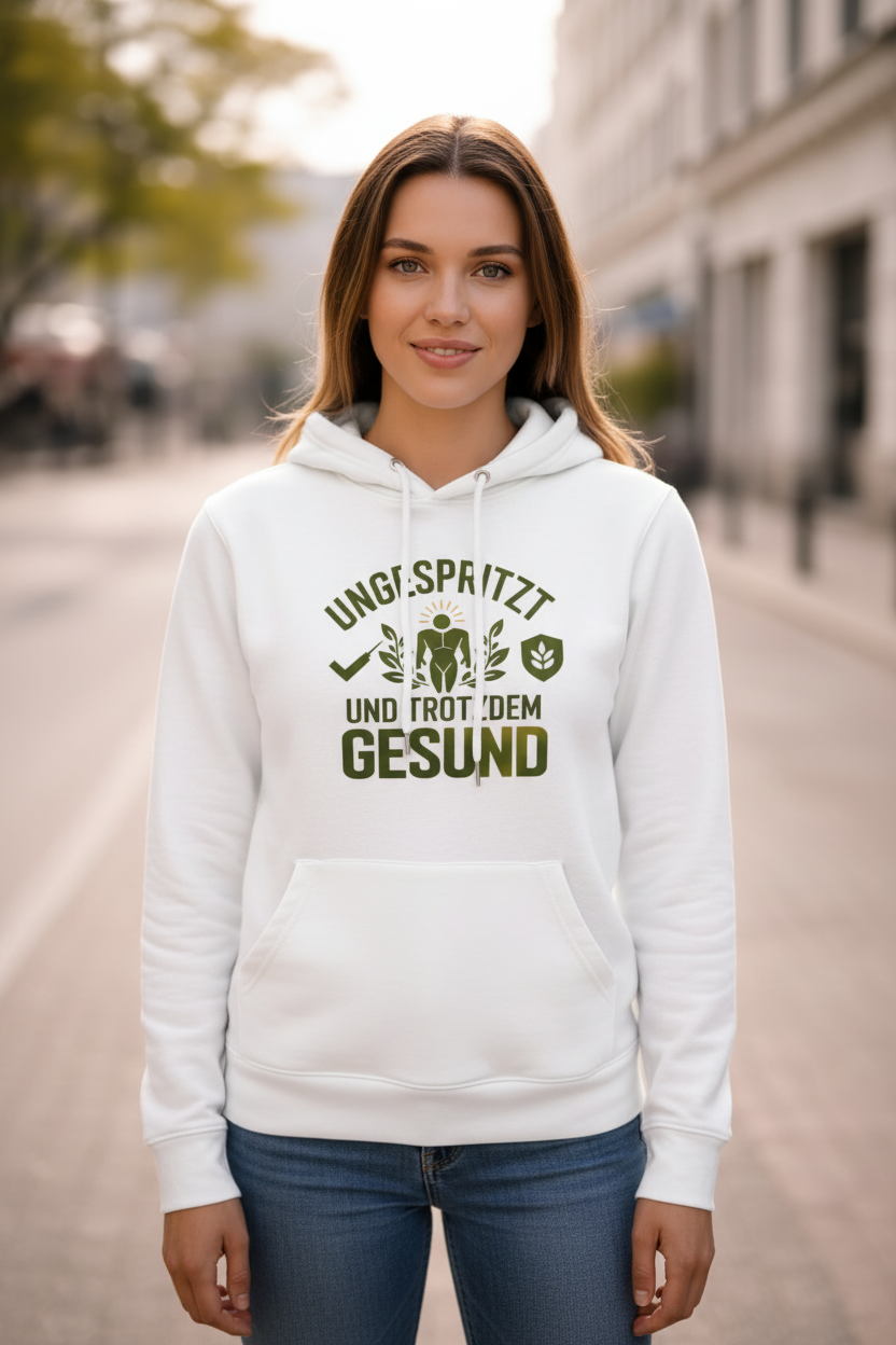 Nachhaltiger Damen Eco-Hoodie in Weiß – Vorderansicht, Bio-Baumwolle, TextilRebell