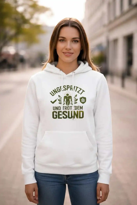 Weiß: Damen Bio Hoodie Gesund Weiß von TextilRebell – GOTS-zertifiziert, 350 g/m², faire Produktion