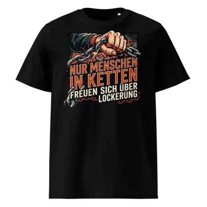 Herren Bio T-Shirt Schwarz 180g/m² – Statement-Print "In Ketten" – 100% Bio-Baumwolle GOTS nachhaltig | TextilRebell