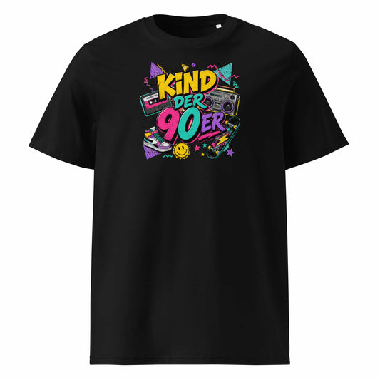  „Herren T-Shirt Kind der 90er – 100% Bio-Baumwolle, GOTS zertifiziert, Farbe Schwarz"