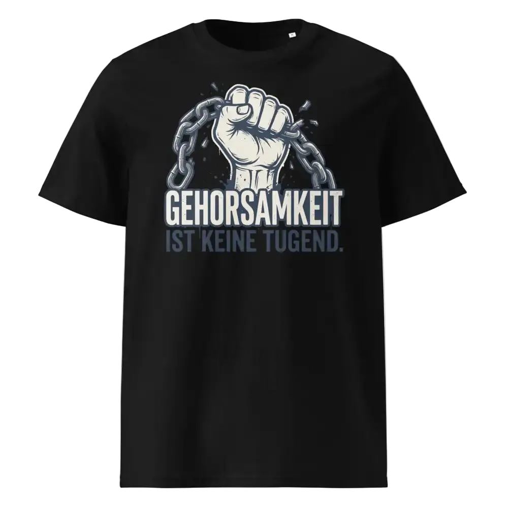 „Herren Bio T-Shirt  Schwarz Gehorsamkeit von TextilRebell – 100% GOTS-zertifizierte Bio-Baumwolle, nachhaltiges Statement Streetwear"
