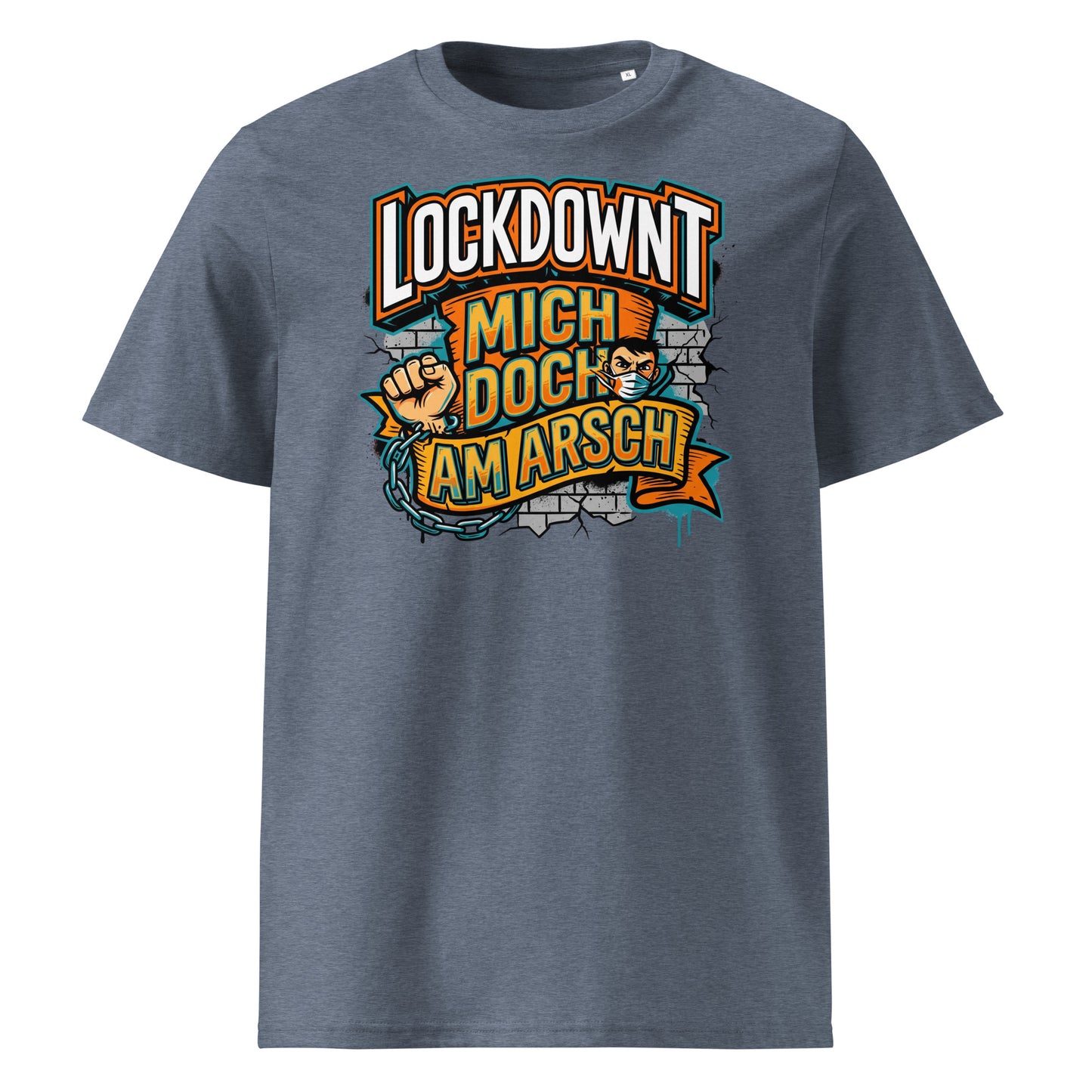 Dark Heather Blue (Lifestyle): Herren Bio T-Shirt Lockdownt Dark Heather Blue von TextilRebell – GOTS-zertifiziert, 180 g/m², nachhaltiger Streetwear-Style