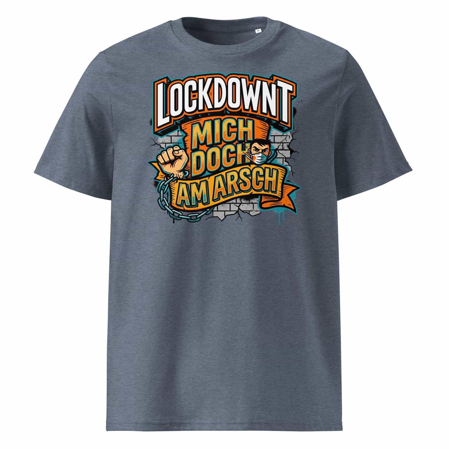 Dark Heather Blue (Lifestyle): Herren Bio T-Shirt Lockdownt Dark Heather Blue von TextilRebell – GOTS-zertifiziert, 180 g/m², nachhaltiger Streetwear-Style