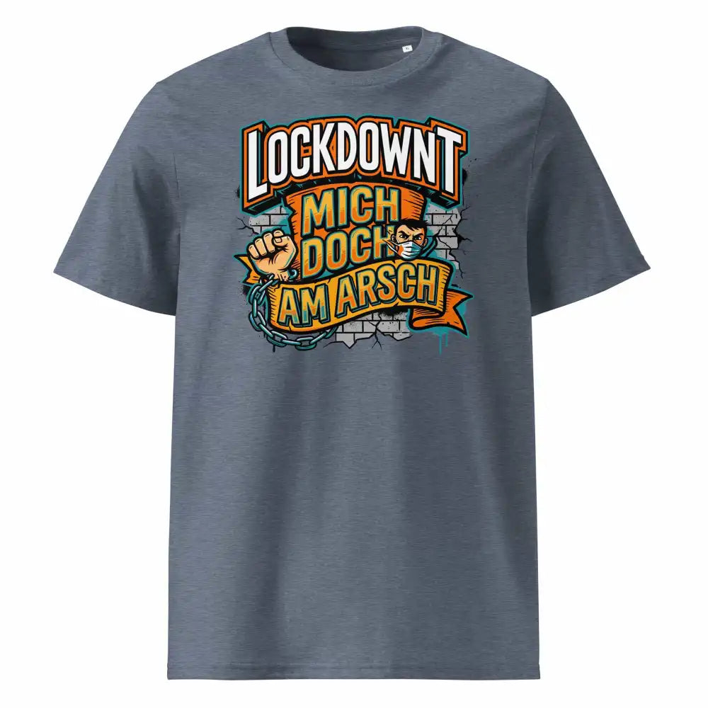 Herren Bio T-Shirt Lockdownt Dark Heather Blue von TextilRebell – GOTS-zertifiziert, 180 g/m², nachhaltiger Streetwear-Style