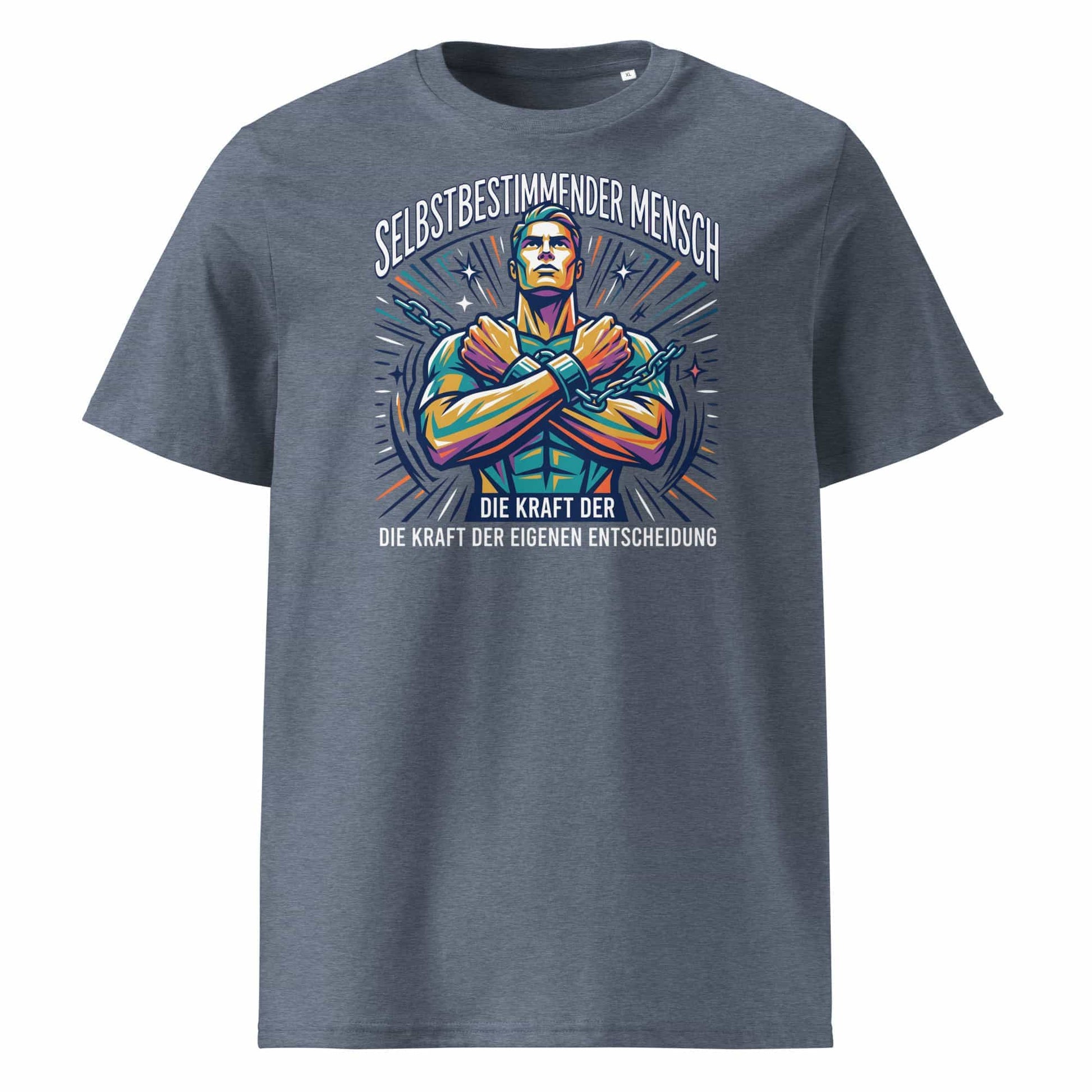 Herren Bio-Baumwolle T-Shirt Kraft in Dark Heather Blue – Frontansicht, GOTS-zertifizierte Bio-Baumwolle, 180 g/m², TextilRebell