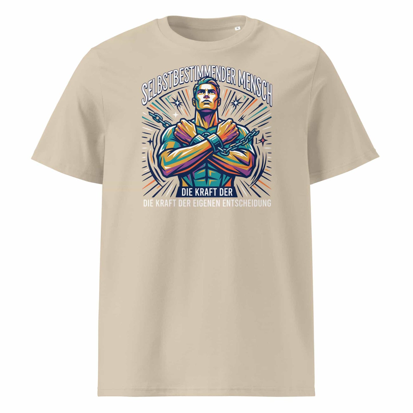 Herren Bio-Baumwolle T-Shirt Kraft in Desert Dust – Frontansicht, GOTS-zertifizierte Bio-Baumwolle, 180 g/m², TextilRebell