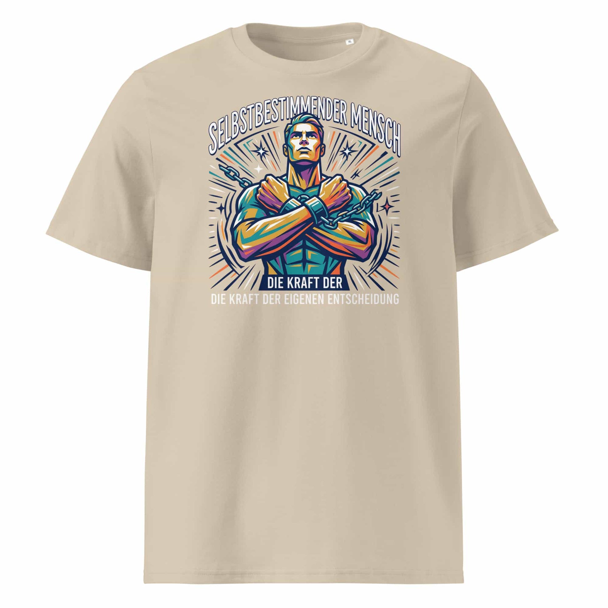 Herren Bio-Baumwolle T-Shirt Kraft in Desert Dust – Frontansicht, GOTS-zertifizierte Bio-Baumwolle, 180 g/m², TextilRebell
