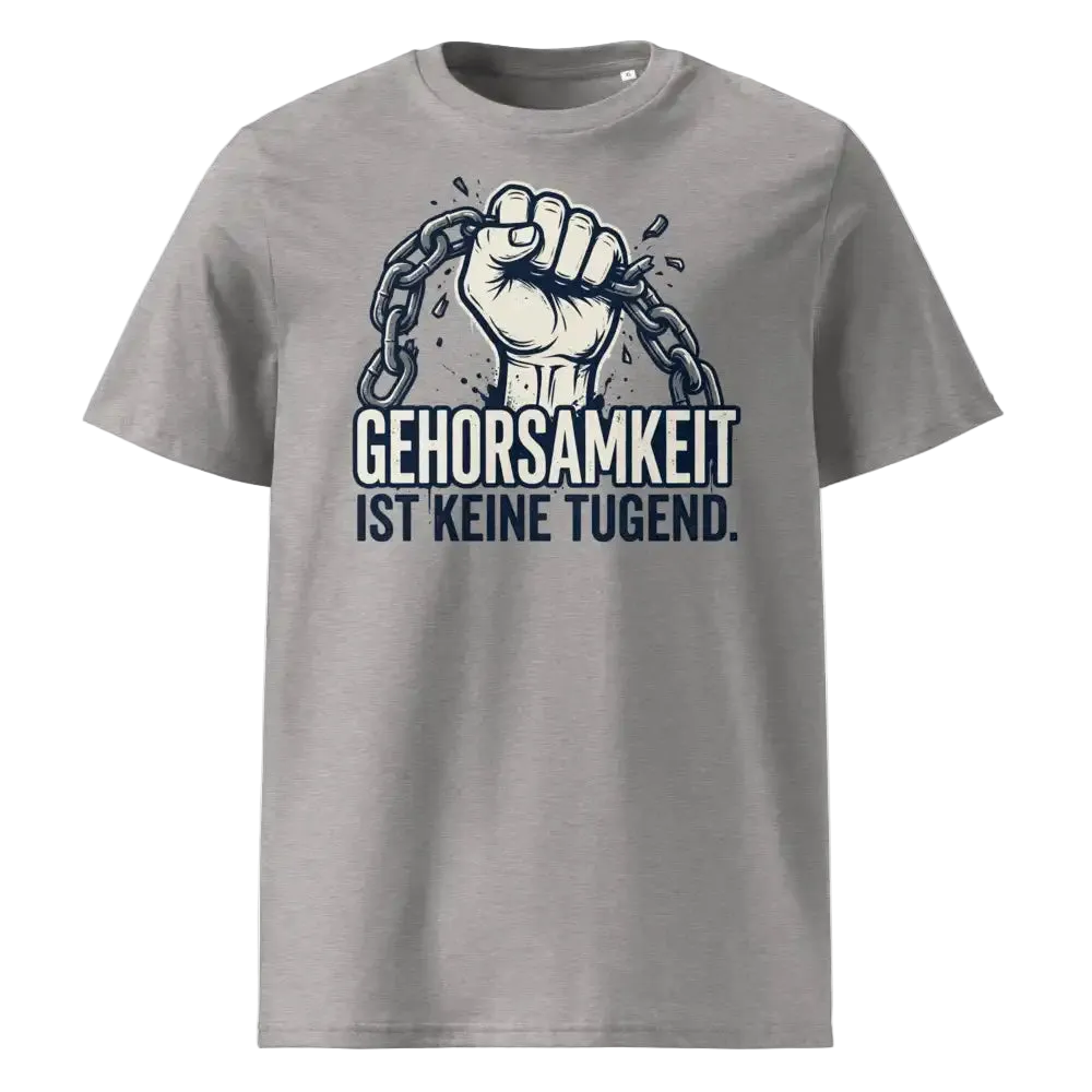 „Herren Bio T-Shirt  Grau Gehorsamkeit von TextilRebell – 100% GOTS-zertifizierte Bio-Baumwolle, nachhaltiges Statement Streetwear"
