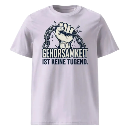 „Herren Bio T-Shirt Gehorsamkeit Lavendel von TextilRebell – 100% GOTS-zertifizierte Bio-Baumwolle, nachhaltiges Statement Streetwear"