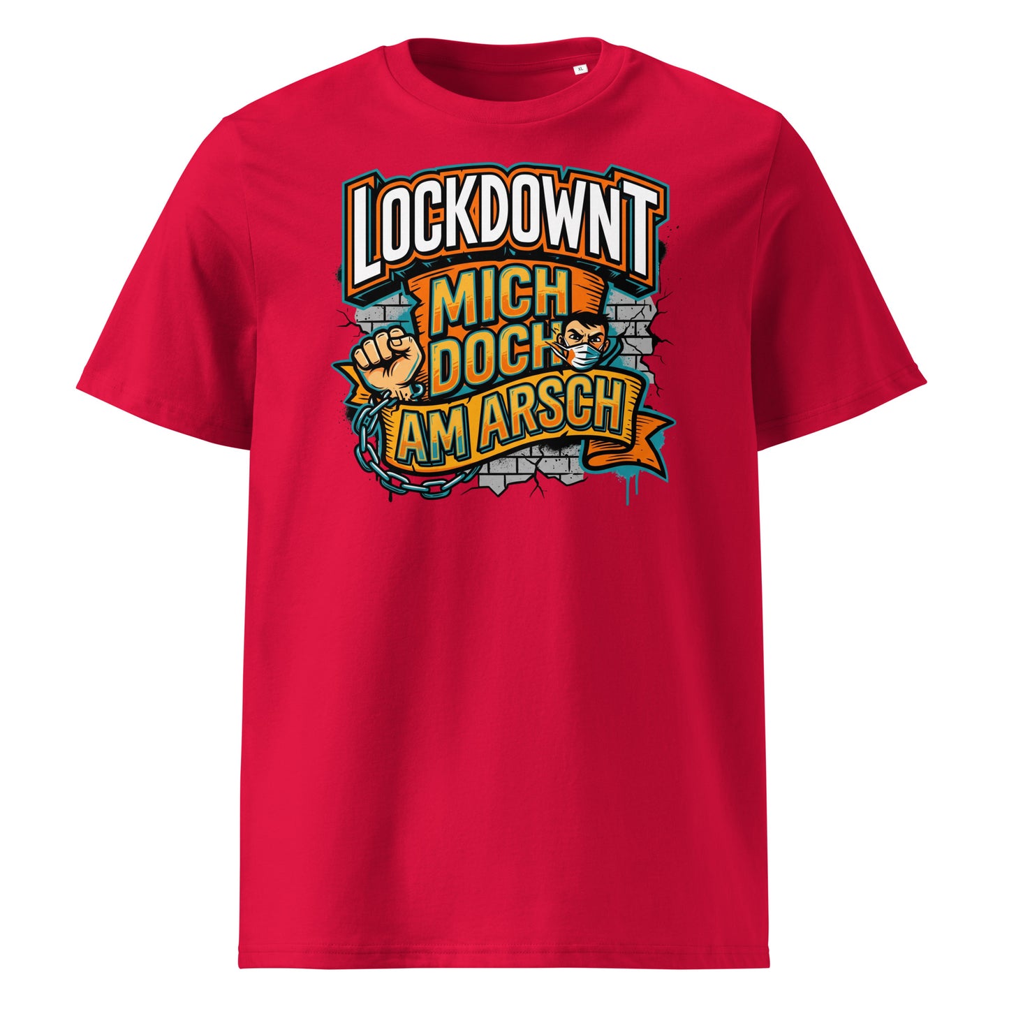 Rot (Lifestyle): Herren Bio T-Shirt Lockdownt Rot von TextilRebell – GOTS-zertifiziert, 180 g/m², Statement Streetwear