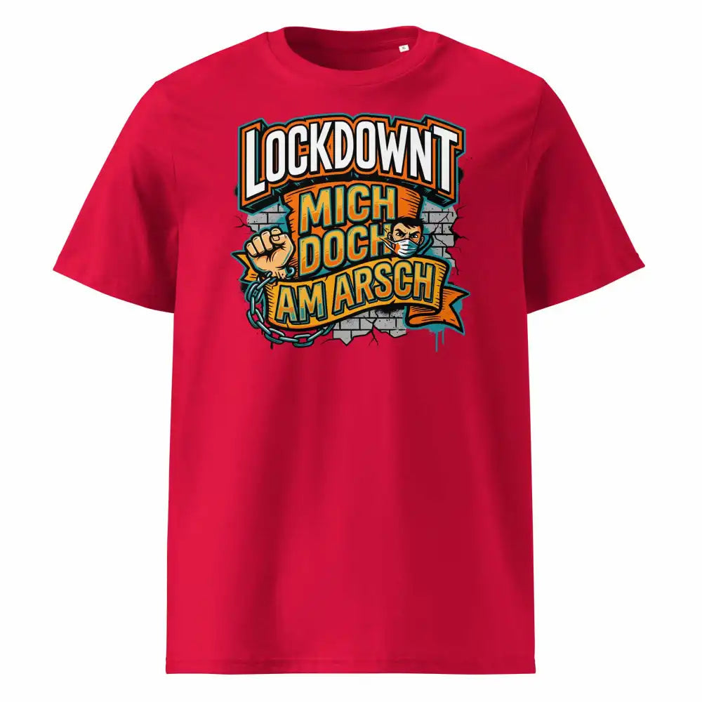  Herren Bio T-Shirt Lockdownt Rot von TextilRebell – GOTS-zertifiziert, 180 g/m², Statement Streetwear