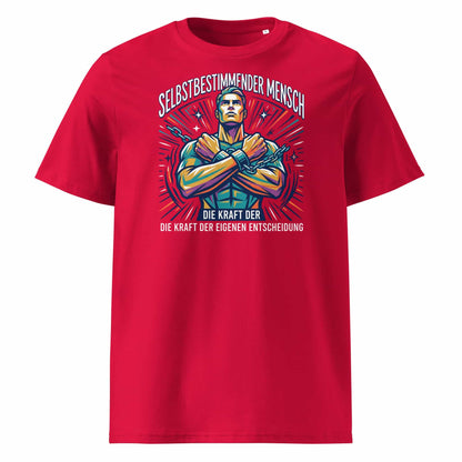 Herren Bio-Baumwolle T-Shirt Kraft in Rot – Lifestyle Streetwear Mockup mit männlichem Model, Stadtkulisse, TextilRebell