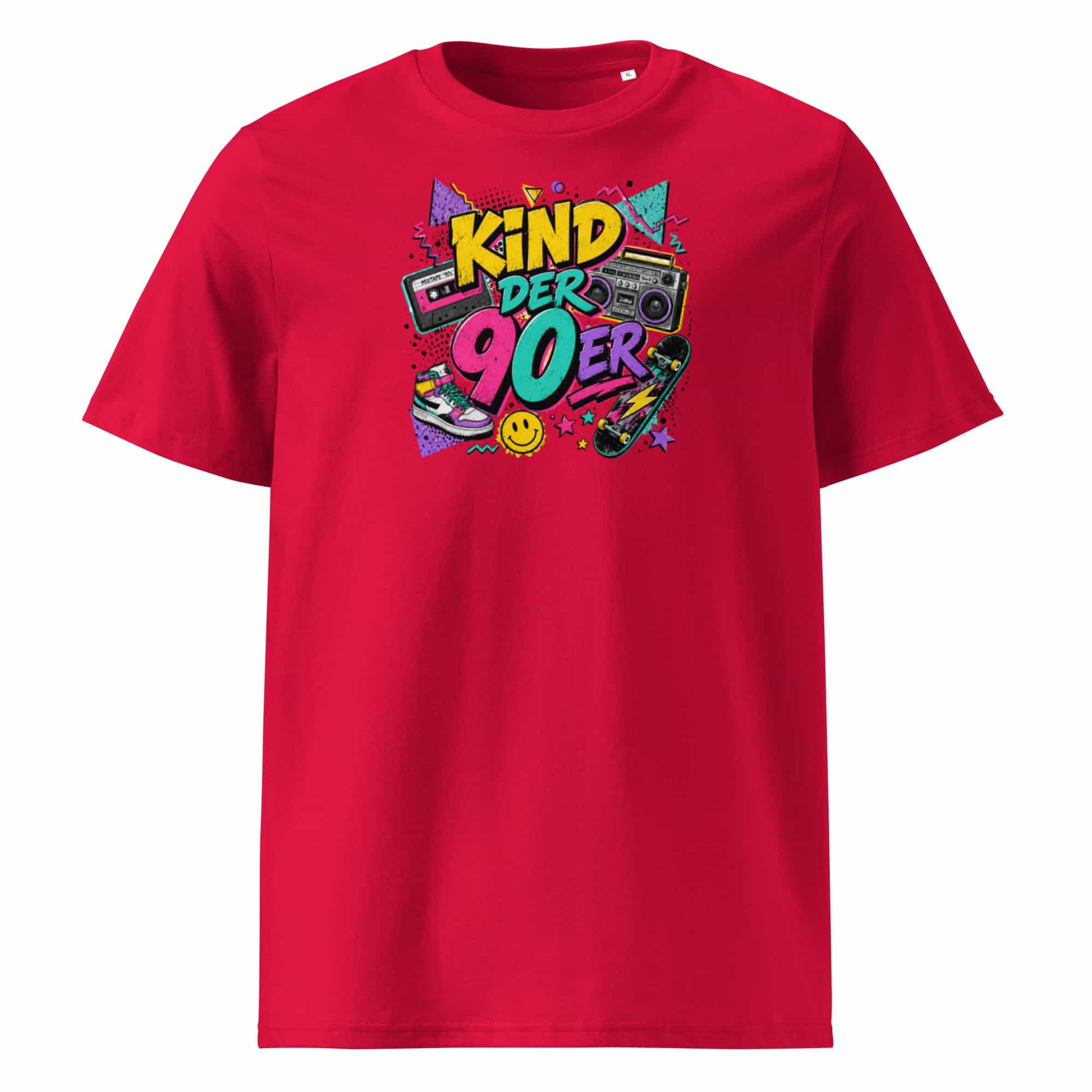 „Herren T-Shirt Kind der 90er – 100% Bio-Baumwolle, GOTS zertifiziert, Farbe Rot 