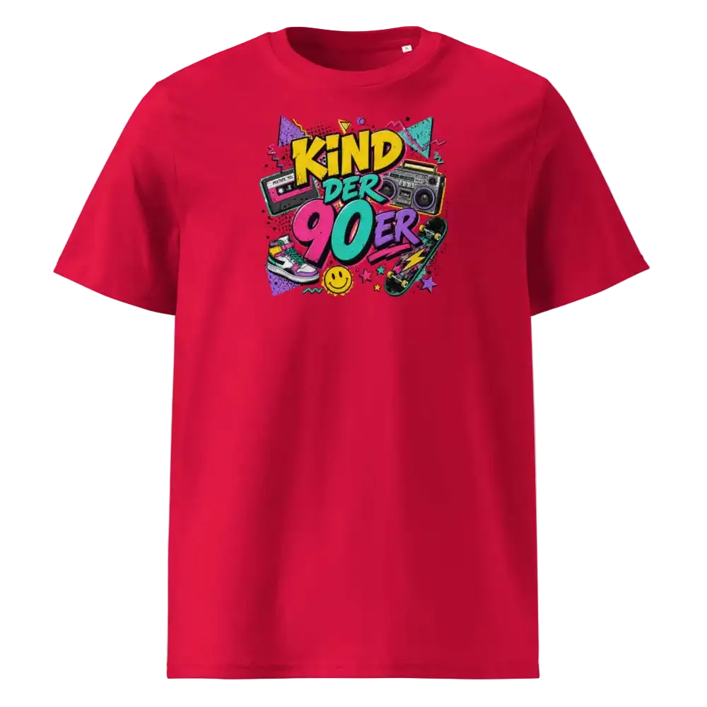  „Herren T-Shirt Kind der 90er – 100% Bio-Baumwolle, GOTS zertifiziert, Farbe Rot 