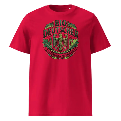  Herren Bio T-Shirt Rot mit Bio Deutscher Adler Print – GOTS-zertifiziert | TextilRebell