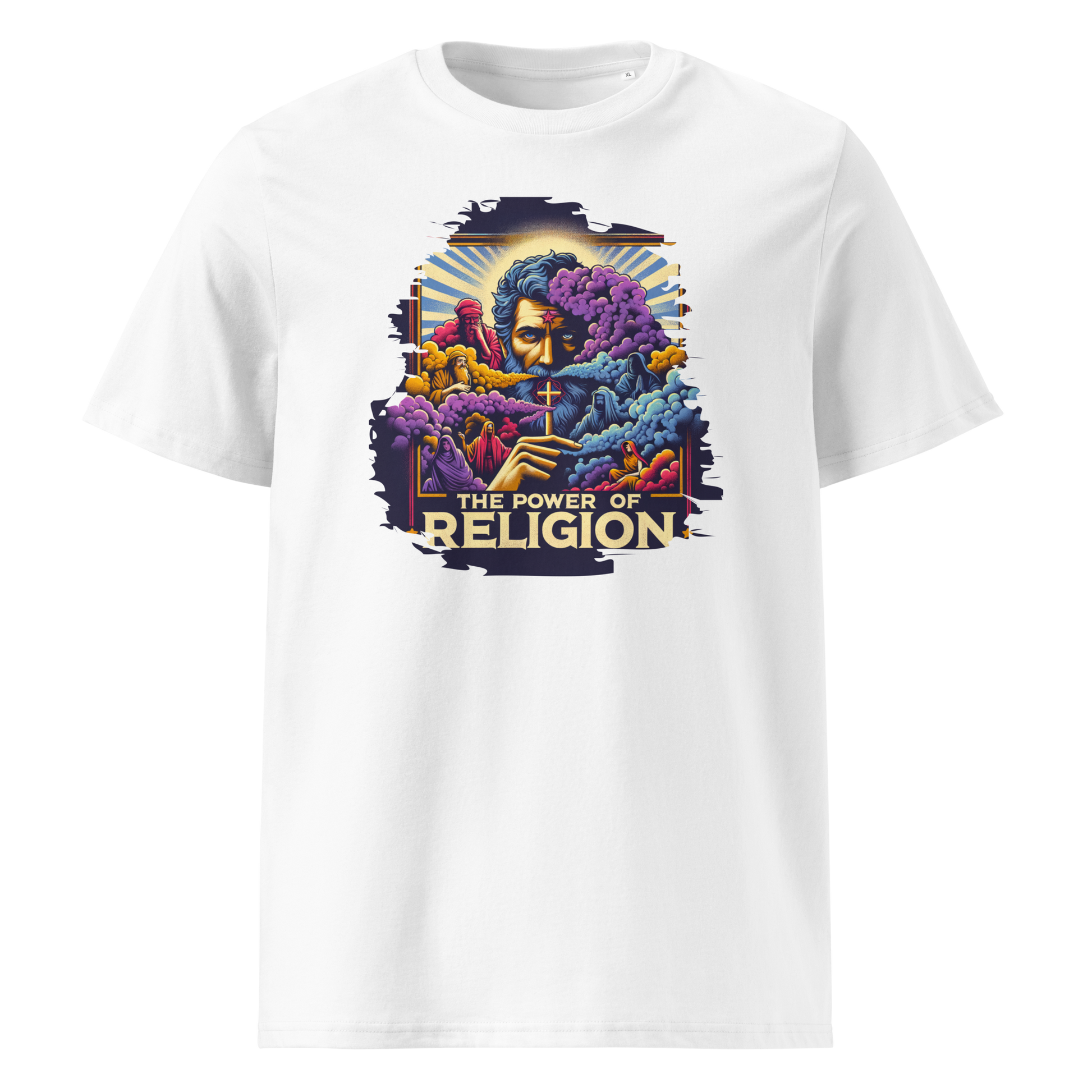 Weiß (Lifestyle): Herren Bio T-Shirt Religion Weiß von TextilRebell – GOTS-zertifiziert, 180 g/m², Statement Streetwear