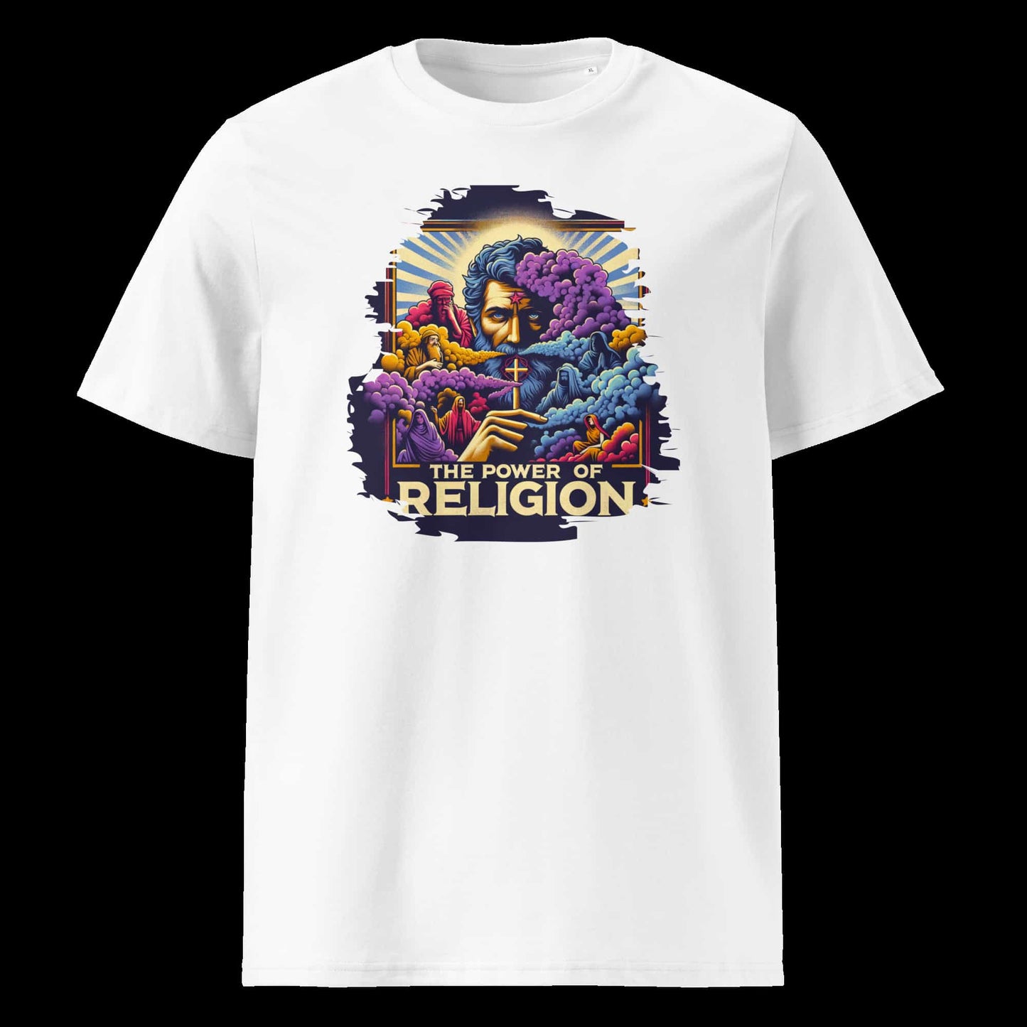 Weiß (Lifestyle): Herren Bio T-Shirt Religion Weiß von TextilRebell – GOTS-zertifiziert, 180 g/m², Statement Streetwear