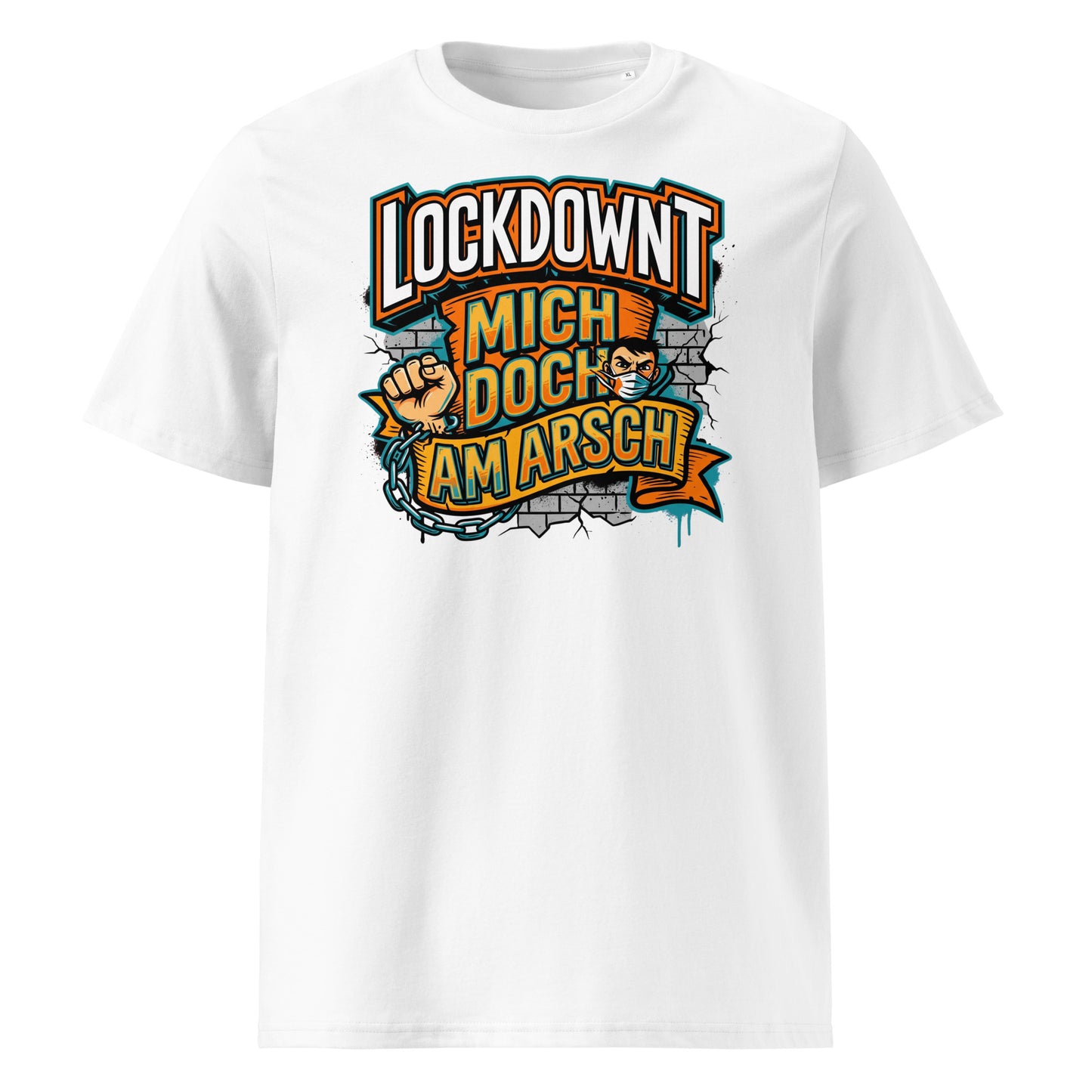 Weiß (Lifestyle): Herren Bio T-Shirt Lockdownt Weiß von TextilRebell – GOTS-zertifiziert, 180 g/m², Statement Streetwear