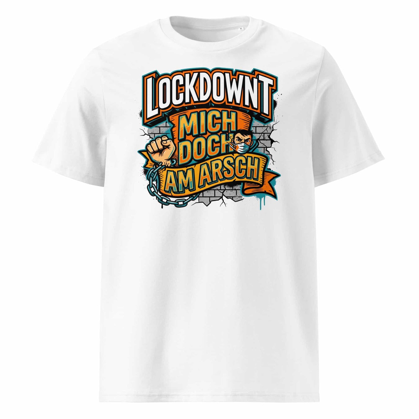 Weiß (Lifestyle): Herren Bio T-Shirt Lockdownt Weiß von TextilRebell – GOTS-zertifiziert, 180 g/m², Statement Streetwear
