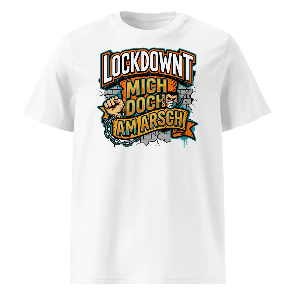 Herren Bio T-Shirt Lockdownt Weiß von TextilRebell – GOTS-zertifiziert, 180 g/m², Statement Streetwear