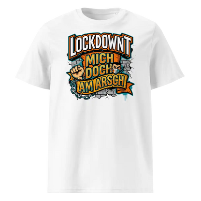 Herren Bio T-Shirt Lockdownt Weiß von TextilRebell – GOTS-zertifiziert, 180 g/m², Statement Streetwear