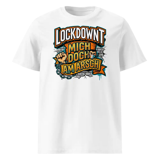 Herren Bio T-Shirt Lockdownt Weiß von TextilRebell – GOTS-zertifiziert, 180 g/m², Statement Streetwear