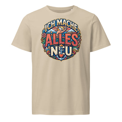 Herren Bio T-Shirt „Alles Neu" in Desert Dust – 100% GOTS Bio-Baumwolle, 155 g/m², normale Passform, S–2XL, faire Produktion | TextilRebell