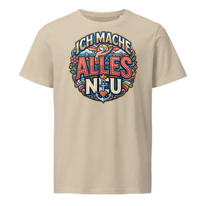 Herren Bio T-Shirt „Alles Neu" in Desert Dust – 100% GOTS Bio-Baumwolle, 155 g/m², normale Passform, S–2XL, faire Produktion | TextilRebell