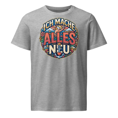 Herren Bio T-Shirt „Alles Neu" in Heather Grau – 100% GOTS Bio-Baumwolle, 155 g/m², normale Passform, S–2XL, faire Produktion | TextilRebell