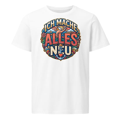 Herren Bio T-Shirt „Alles Neu" in Weiß – 100% GOTS Bio-Baumwolle, 155 g/m², normale Passform, S–2XL, faire Produktion | TextilRebell