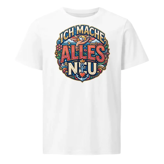 Herren Bio T-Shirt „Alles Neu" in Weiß – 100% GOTS Bio-Baumwolle, 155 g/m², normale Passform, S–2XL, faire Produktion | TextilRebell