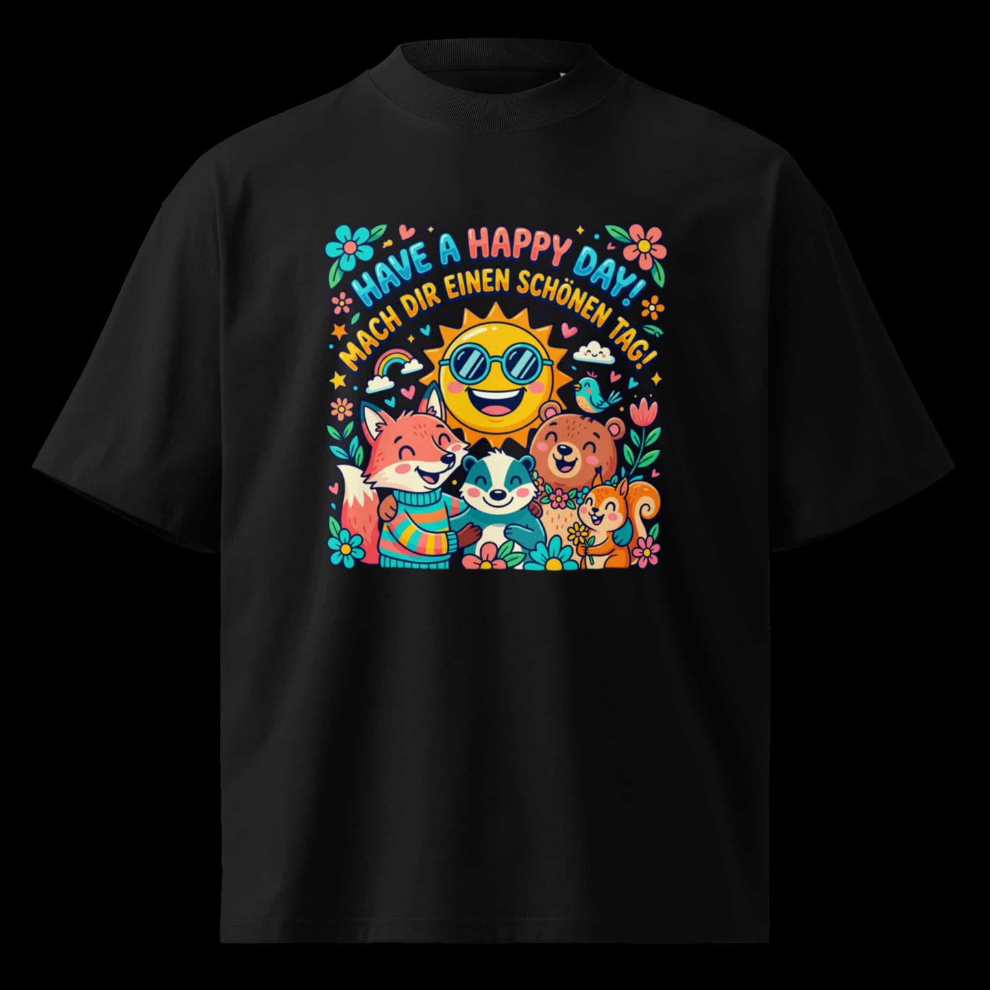 Schwarz: „Damen Bio T-Shirt Happy Schwarz von TextilRebell – Oversized, GOTS-zertifiziert, faire Produktion"