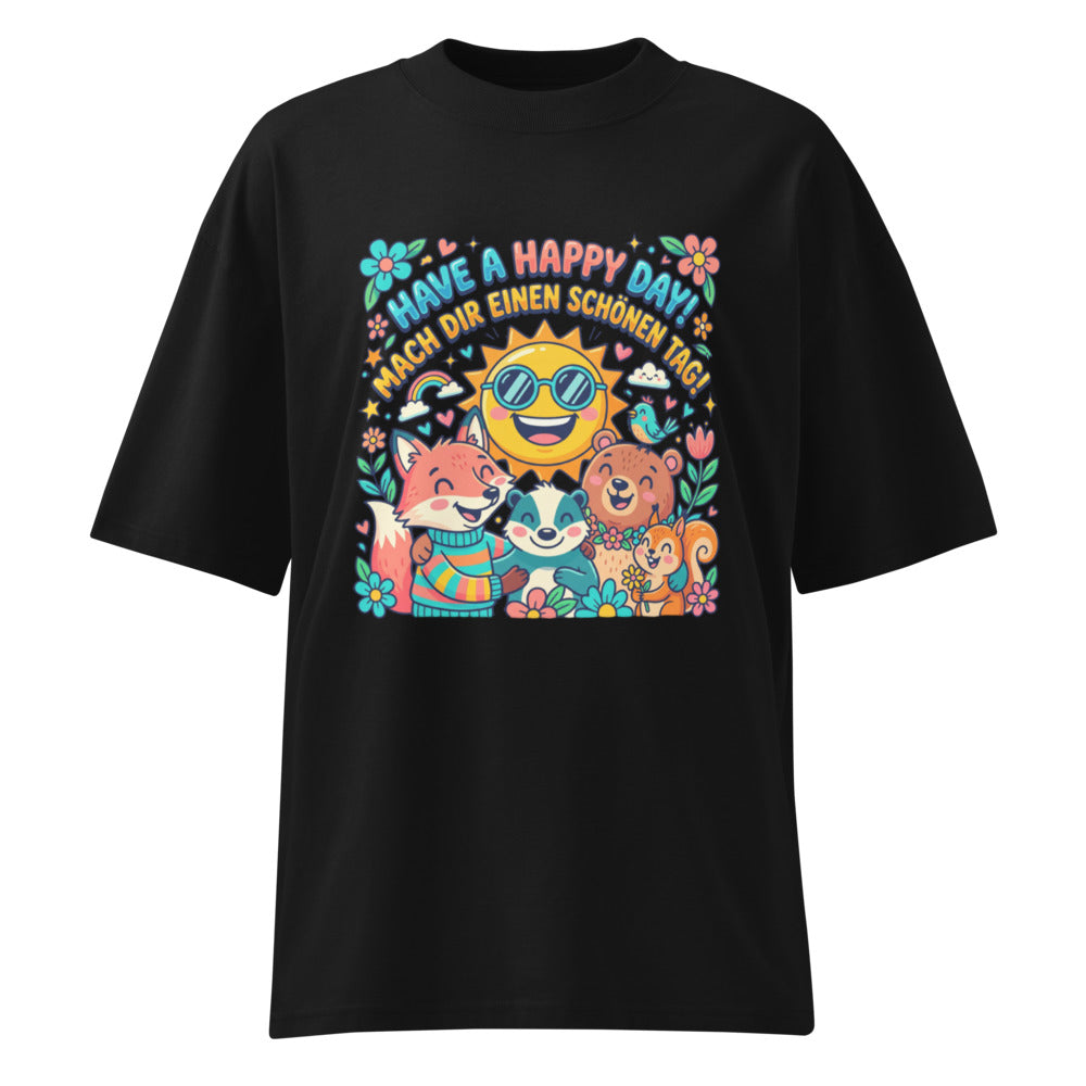 Schwarz: „Damen Bio T-Shirt Happy Schwarz von TextilRebell – Oversized, GOTS-zertifiziert, faire Produktion"