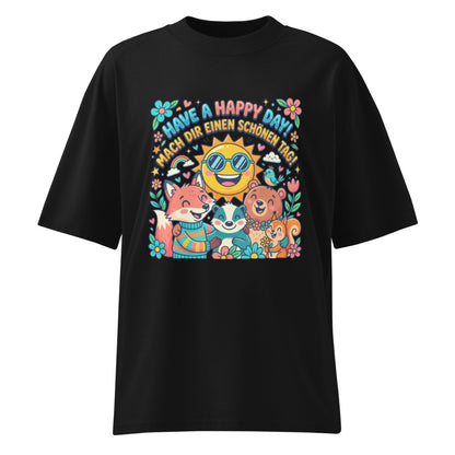 Schwarz: „Damen Bio T-Shirt Happy Schwarz von TextilRebell – Oversized, GOTS-zertifiziert, faire Produktion"