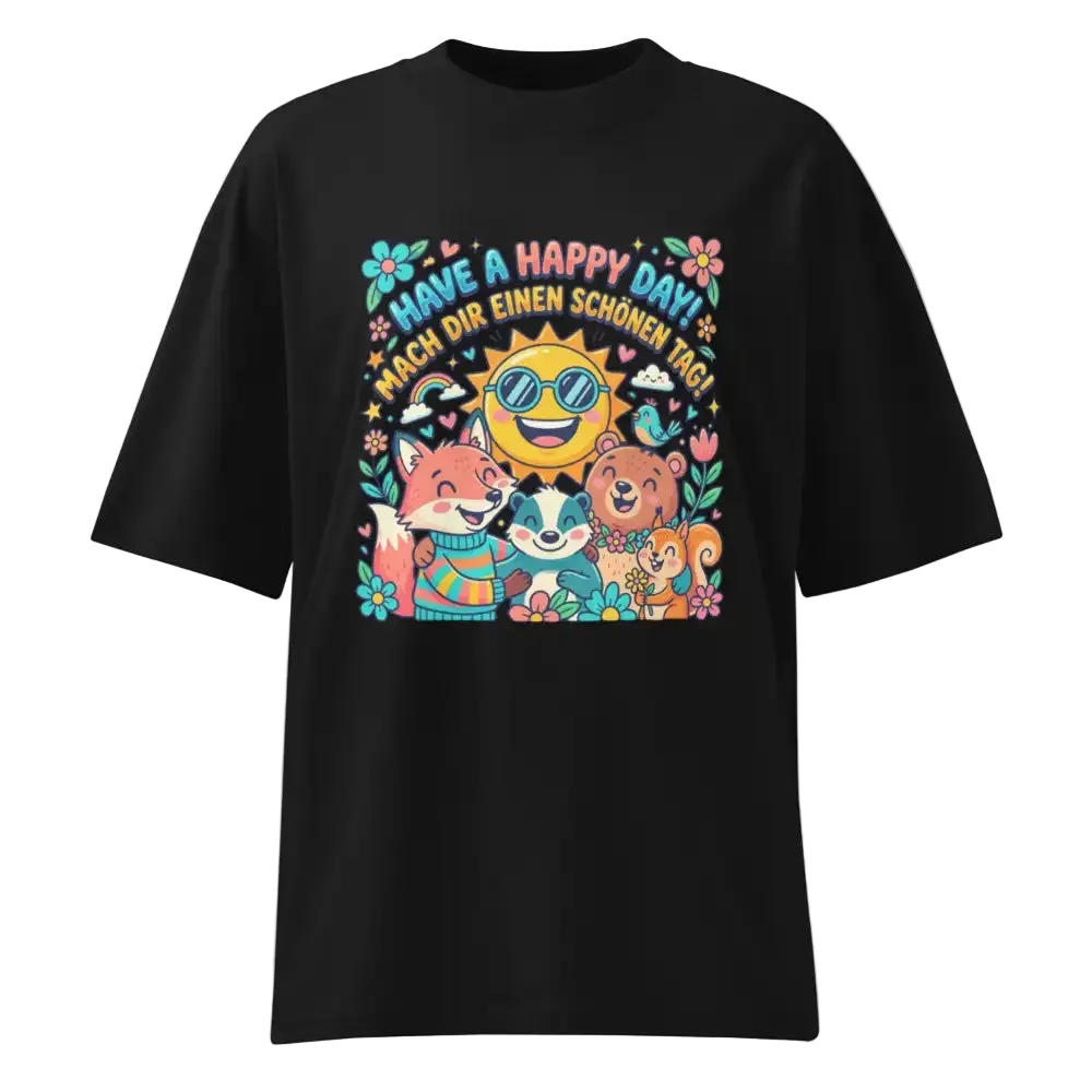 Damen Bio Oversized T-Shirt "Happy" Schwarz 200g/m² – 100% Bio-Baumwolle GOTS-zertifiziert nachhaltig | TextilRebell