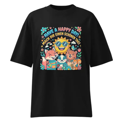 Damen Bio Oversized T-Shirt "Happy" Schwarz 200g/m² – 100% Bio-Baumwolle GOTS-zertifiziert nachhaltig | TextilRebell