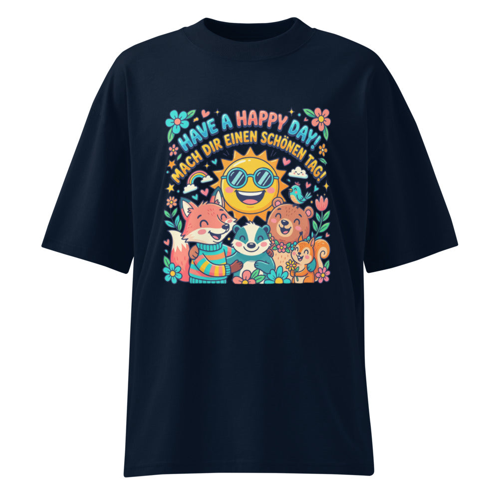 French Navy: „Damen Bio T-Shirt Happy von TextilRebell – Oversized, 100% GOTS-zertifizierte Bio-Baumwolle, nachhaltiger Streetwear-Style"