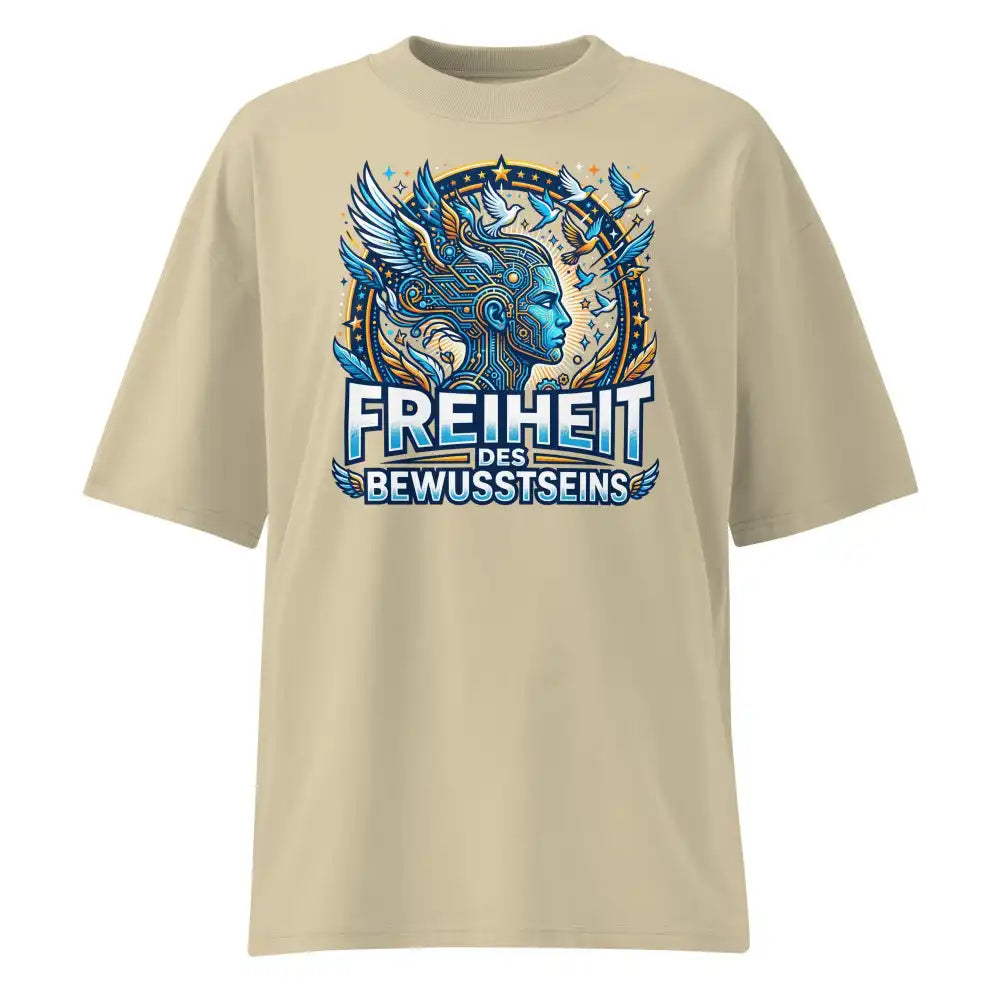 Oversized Bio T-Shirt Freiheit des Bewusstseins in Stein – 100% GOTS-zertifizierte Bio-Baumwolle, Streetwear-Passform | TextilRebell