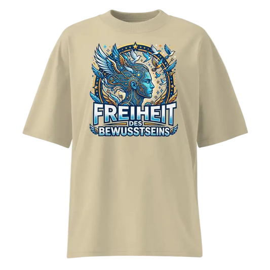Oversized Bio T-Shirt Freiheit des Bewusstseins in Stein – 100% GOTS-zertifizierte Bio-Baumwolle, Streetwear-Passform | TextilRebell