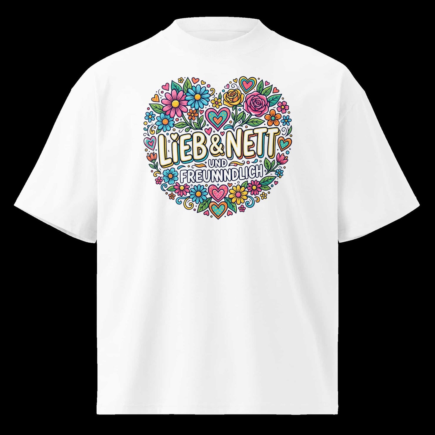  „Damen Bio T-Shirt Lieb in Weiß – Model trägt nachhaltiges Streetwear-Shirt".